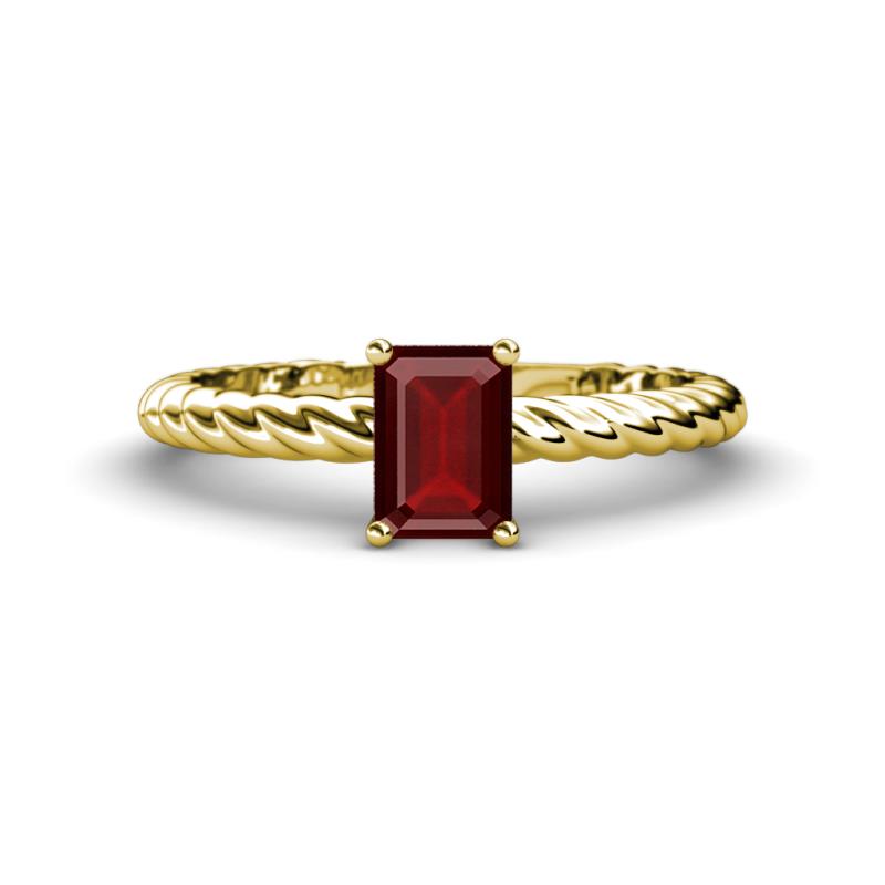 Leona Bold 8x6 mm Emerald Cut Red Garnet Solitaire Rope Engagement Ring 