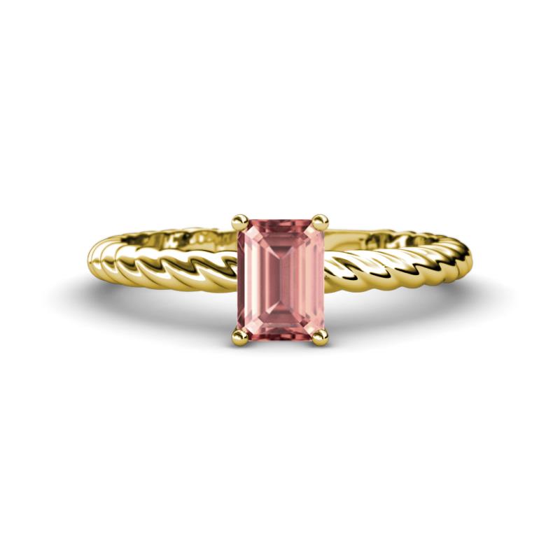 Leona Bold 8x6 mm Emerald Cut Morganite Solitaire Rope Engagement Ring 