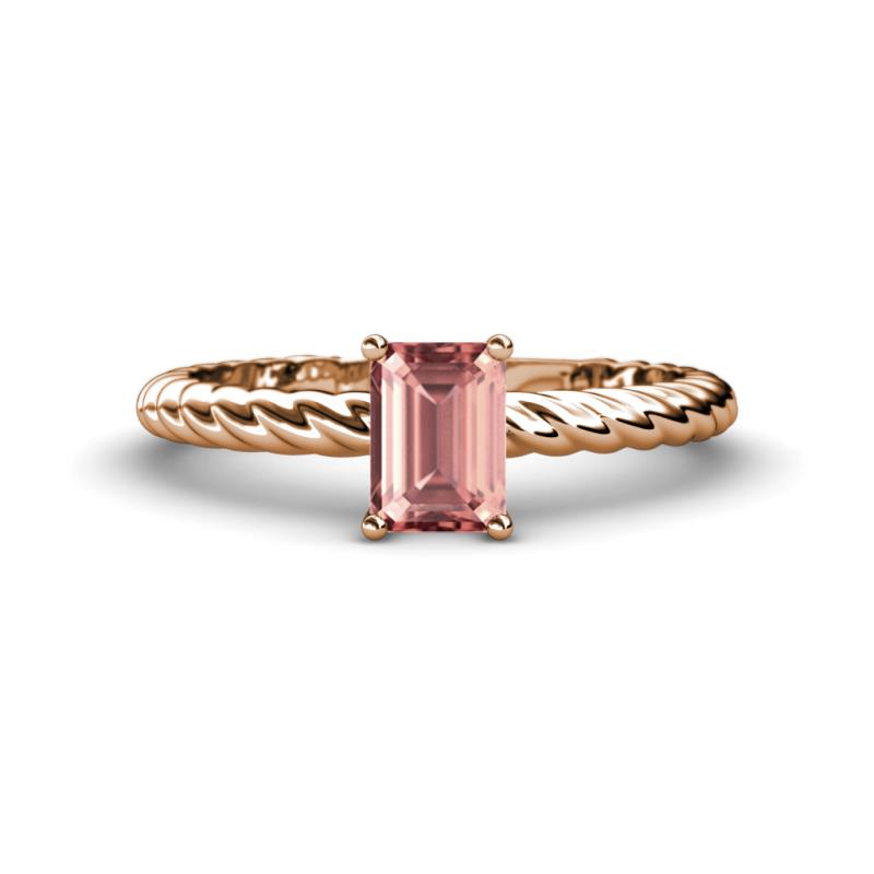 Leona Bold 8x6 mm Emerald Cut Morganite Solitaire Rope Engagement Ring 