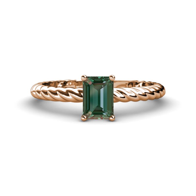 Leona Bold 8x6 mm Emerald Cut Lab Created Alexandrite Solitaire Rope Engagement Ring 
