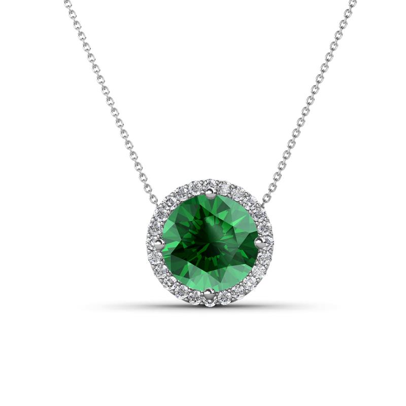 Catriona Round Lab Created Emerald and Diamond Halo Slider Pendant Necklace 