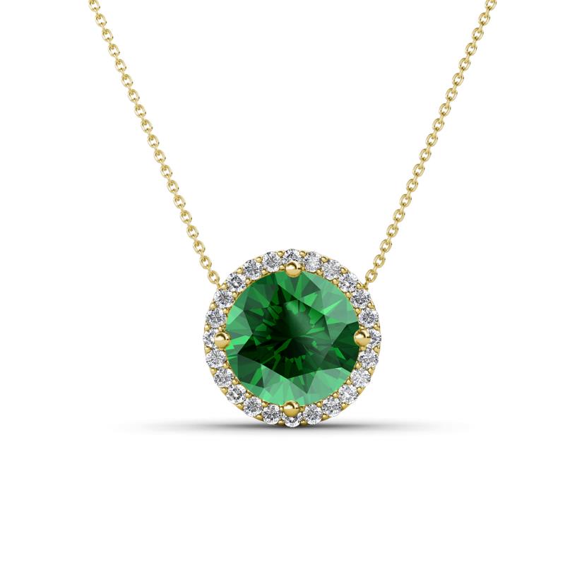 Catriona Round Lab Created Emerald and Diamond Halo Slider Pendant Necklace 