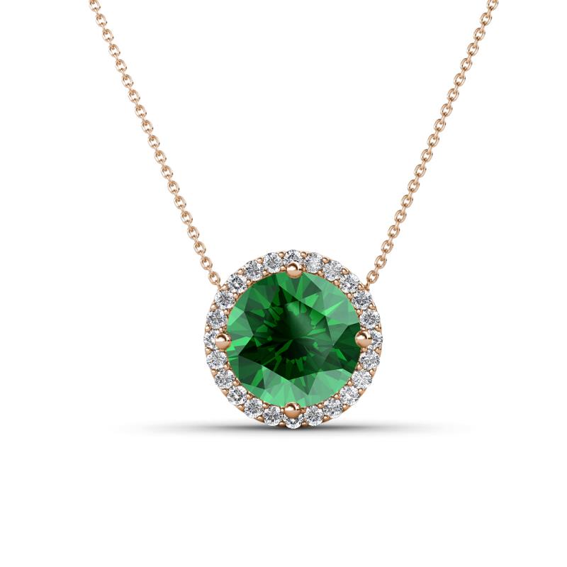 Catriona Round Lab Created Emerald and Diamond Halo Slider Pendant Necklace 