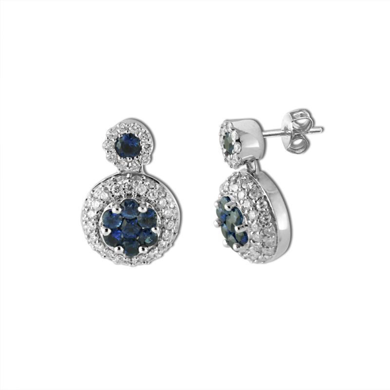 Blue Sapphire and Diamond Dangling Earrings Blue Sapphire Diamond Dangling Earrings ct tw in K White Gold