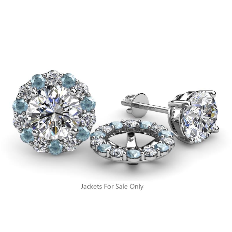 Serena 2.00 mm Round Aquamarine and Diamond Jacket Earrings 