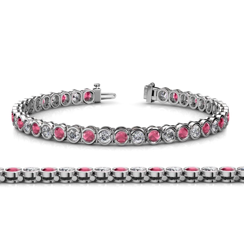 Tiara 3.10 mm Rhodolite Garnet and Lab Grown Diamond Eternity Tennis Bracelet 