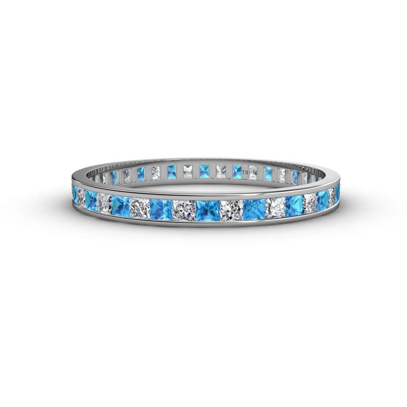 Rebica 2.50 mm Princess Cut Blue Topaz and Lab Grown Diamond Eternity Band 