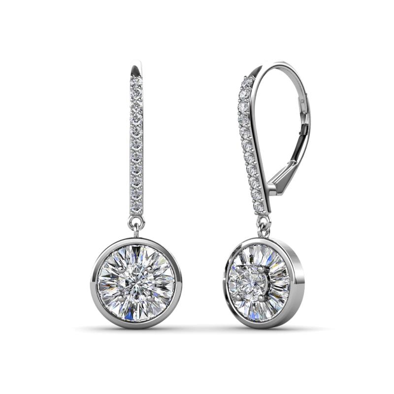 Lillac Iris Round and Baguette Diamond Halo Dangling Earrings 