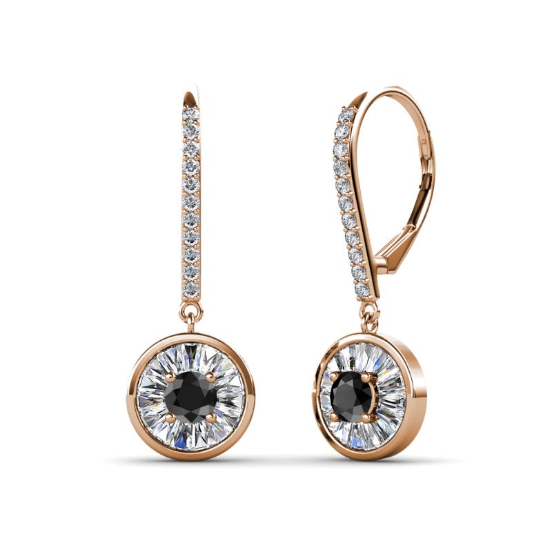 Lillac Iris Round Black Diamond and Baguette White Diamond Halo Dangling Earrings 