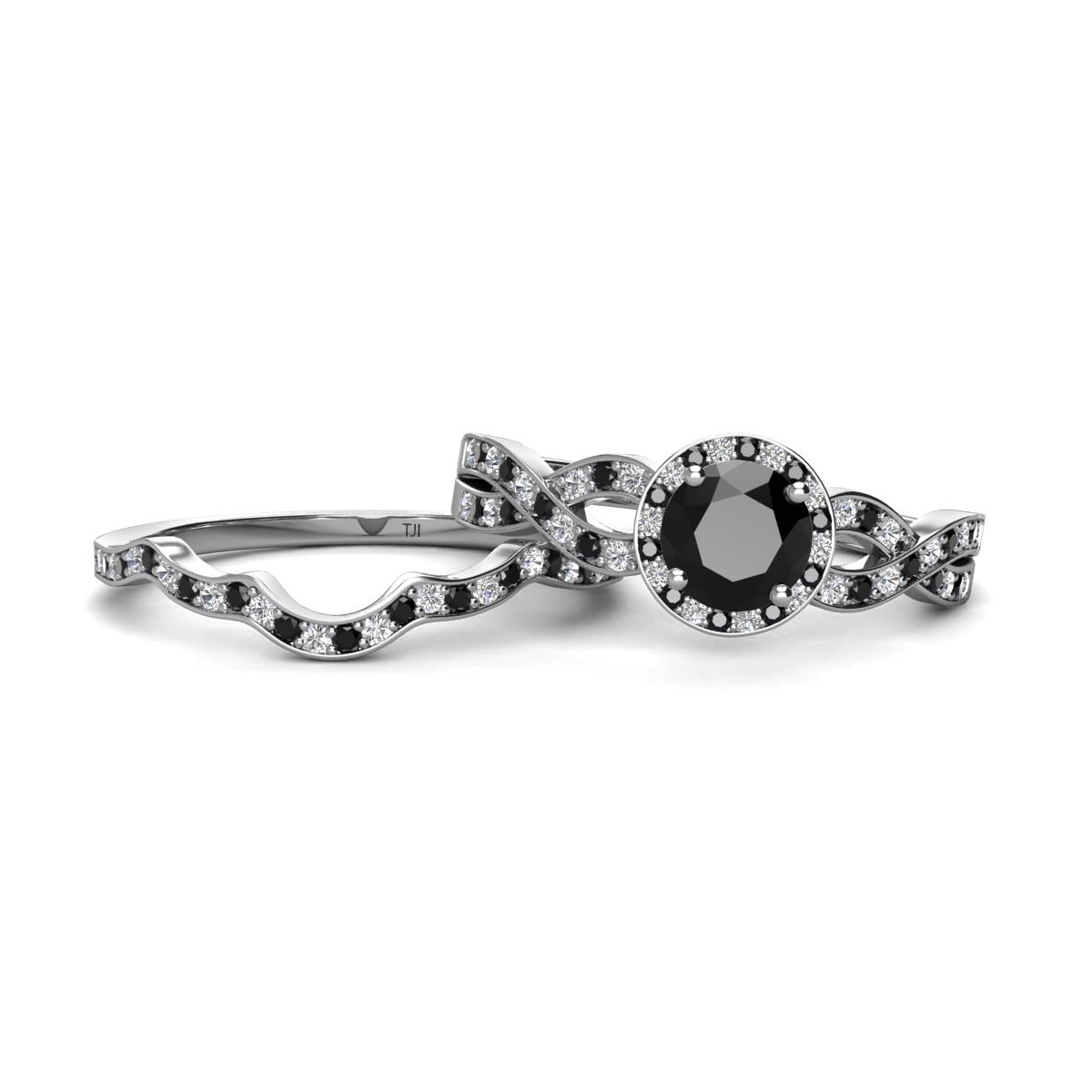 Alita Black and White Diamond Halo Bridal Set Ring 