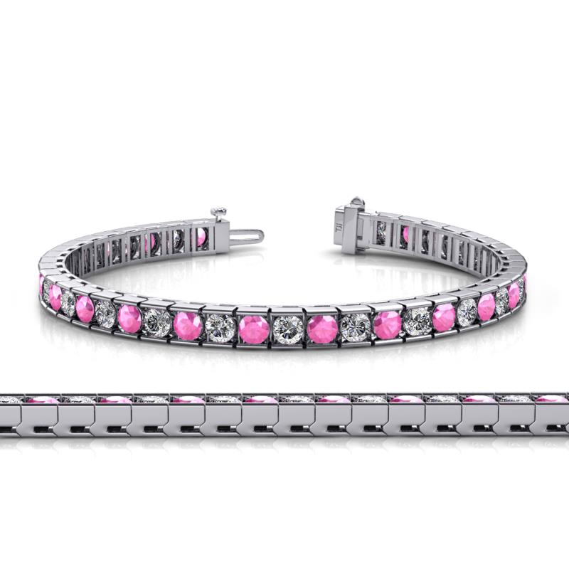 Abril 3.80 mm Round Pink Sapphire and Diamond Eternity Tennis Bracelet 