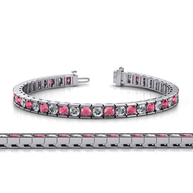 Abril 3.80 mm Round Rhodolite Garnet and Diamond Eternity Tennis Bracelet 