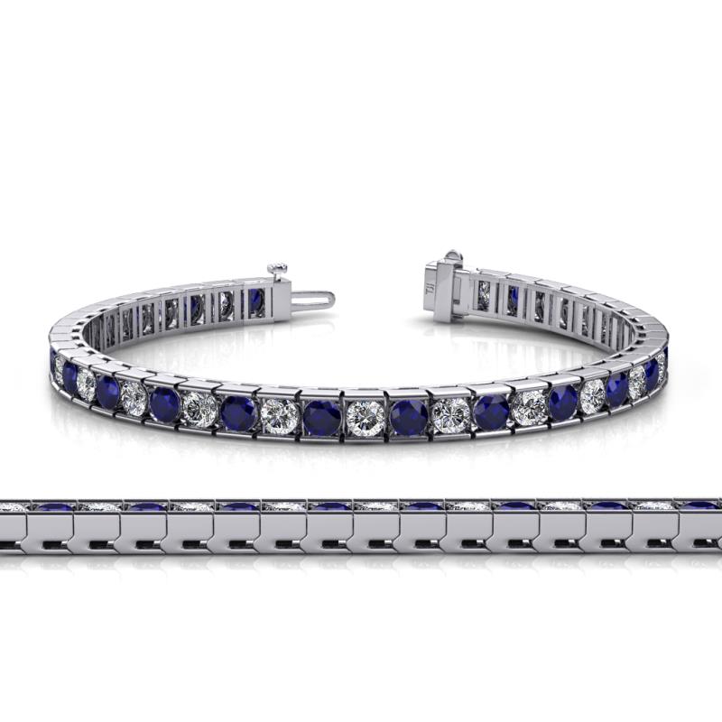 Abril 3.80 mm Round Blue Sapphire and Lab Grown Diamond Eternity Tennis Bracelet 