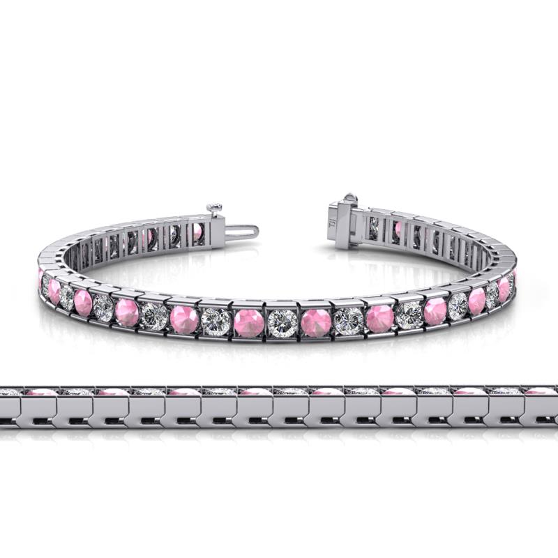 Abril 3.80 mm Round Pink Tourmaline and Lab Grown Diamond Eternity Tennis Bracelet 