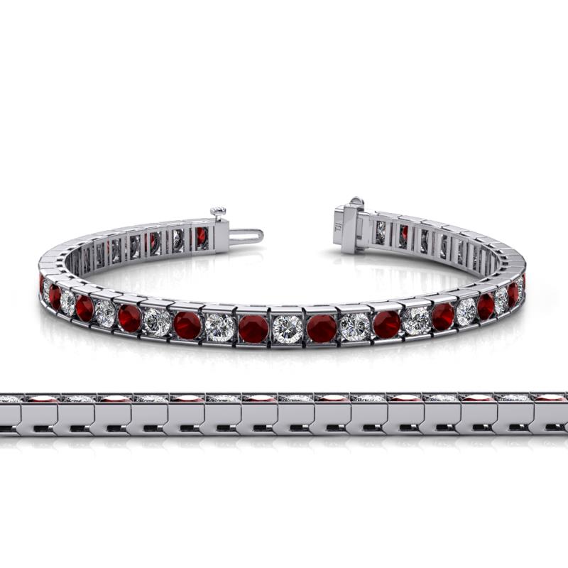 Abril 3.80 mm Round Red Garnet and Lab Grown Diamond Eternity Tennis Bracelet 