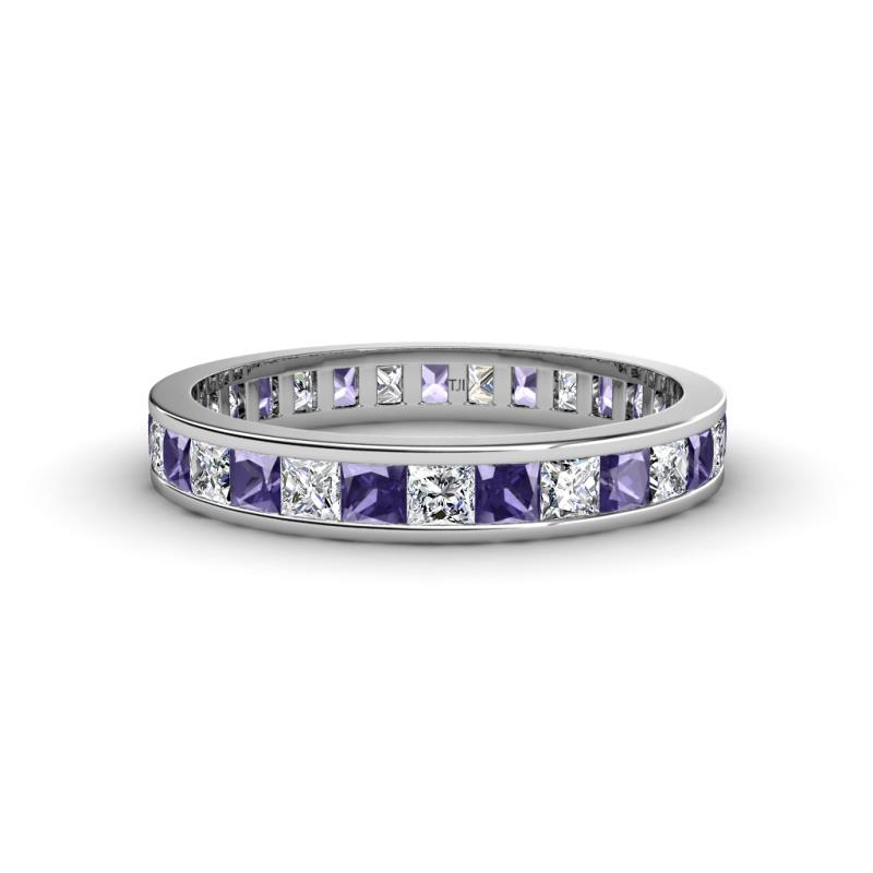 Rebica 3.00 mm Princess Cut Iolite and Lab Grown Diamond Eternity Band 