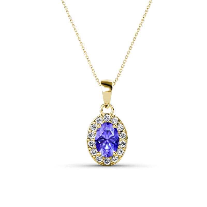 Davina 6x4 mm Oval Cut Tanzanite and Round Diamond Accent Halo Pendant Necklace 