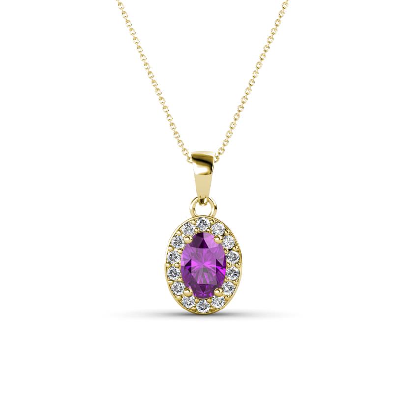 Davina 6x4 mm Oval Cut Amethyst and Round Diamond Accent Halo Pendant Necklace 