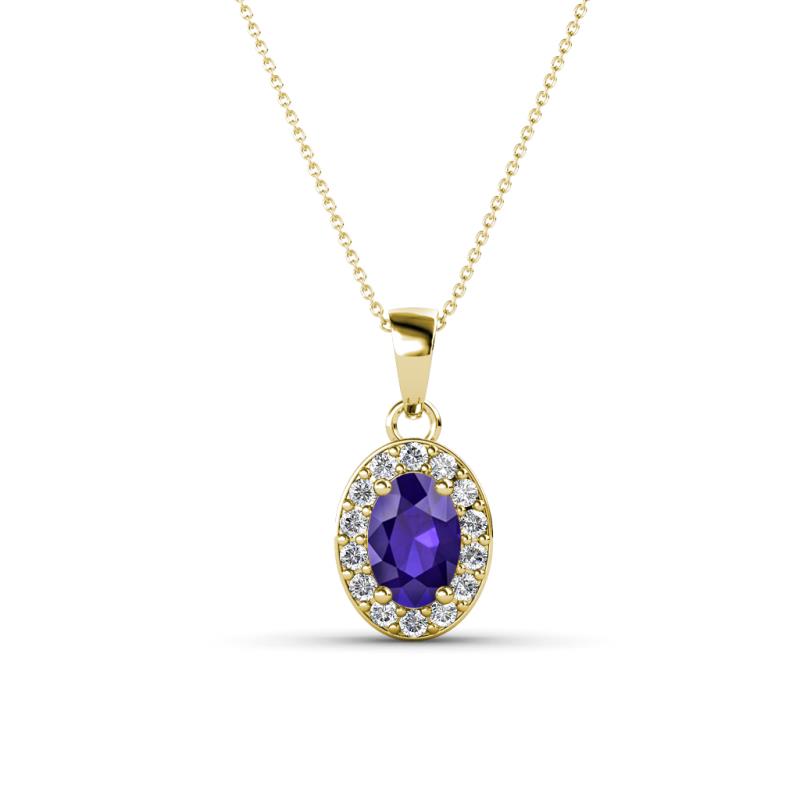 Davina 6x4 mm Oval Cut Iolite and Round Diamond Accent Halo Pendant Necklace 