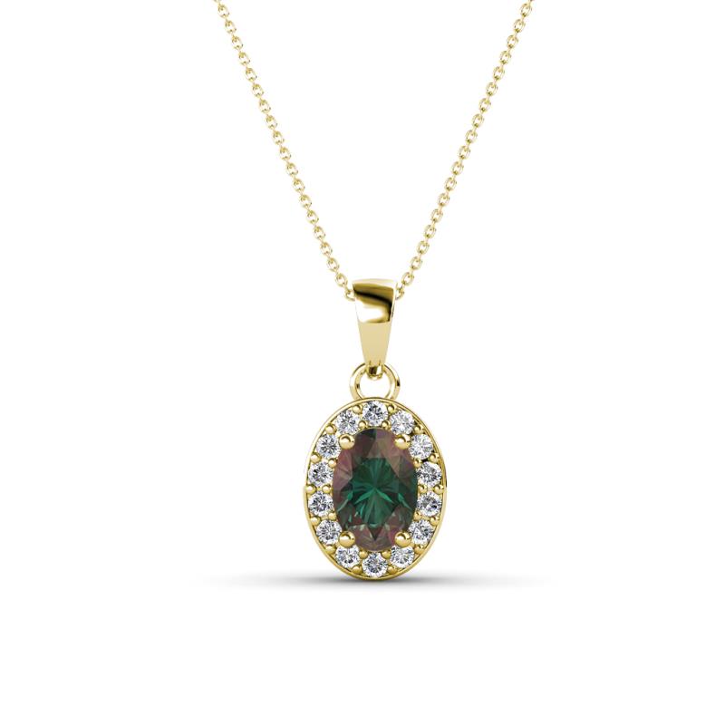 Davina 6x4 mm Oval Cut Lab Created Alexandrite and Round Diamond Accent Halo Pendant Necklace 