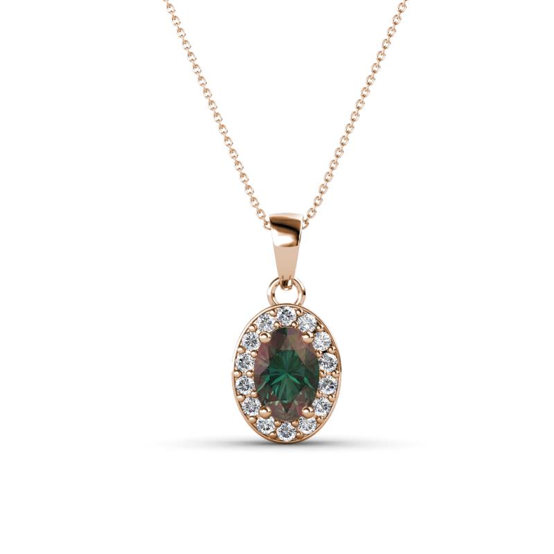Davina 6x4 mm Oval Cut Lab Created Alexandrite and Round Diamond Accent Halo Pendant Necklace 