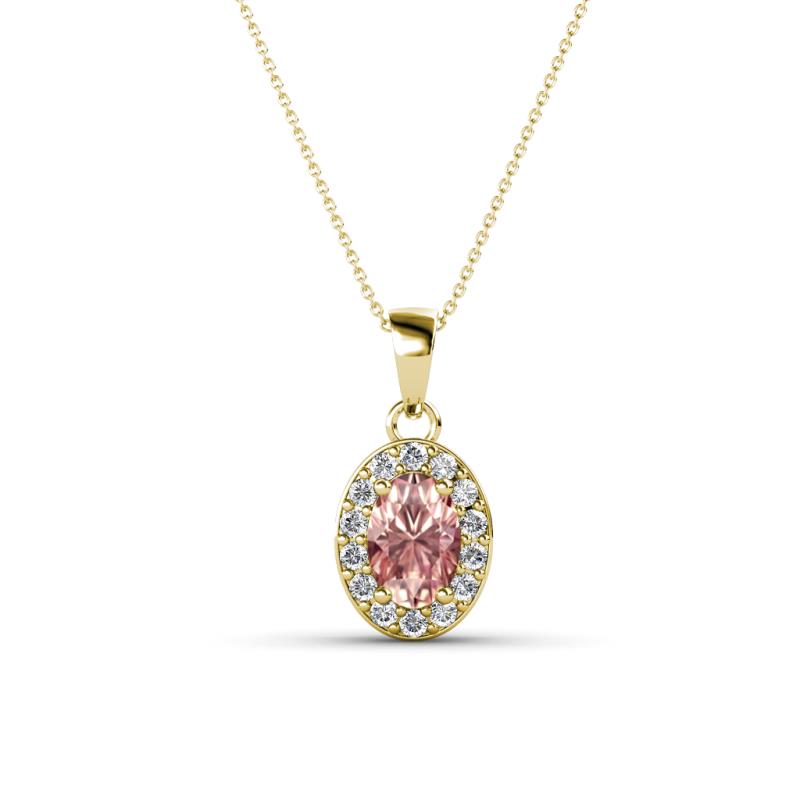 Davina 6x4 mm Oval Cut Morganite and Round Diamond Accent Halo Pendant Necklace 