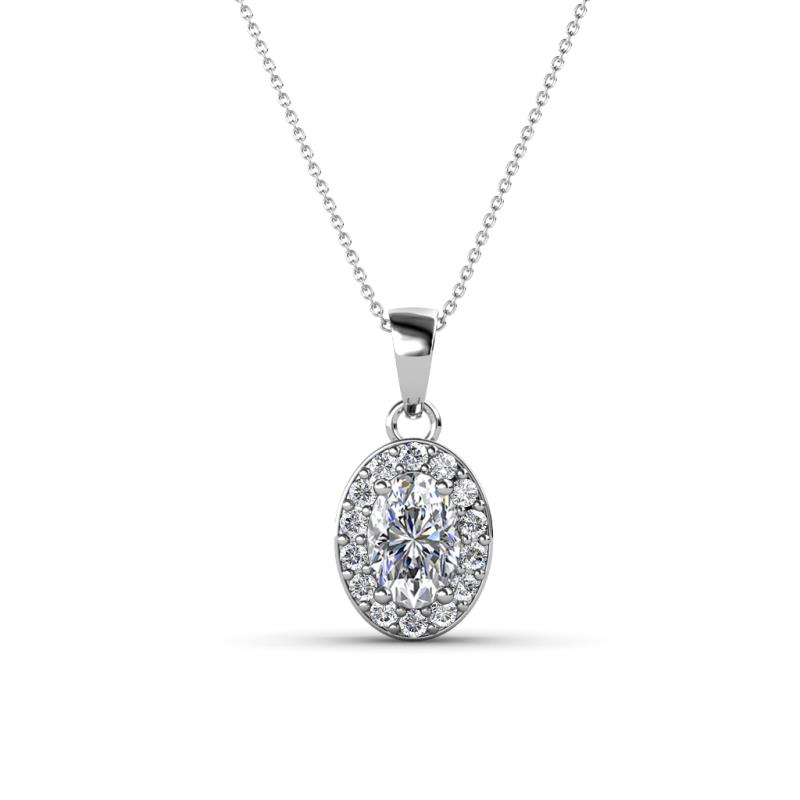 Davina 6x4 mm Oval Cut Diamond and Round Diamond Accent Halo Pendant Necklace 