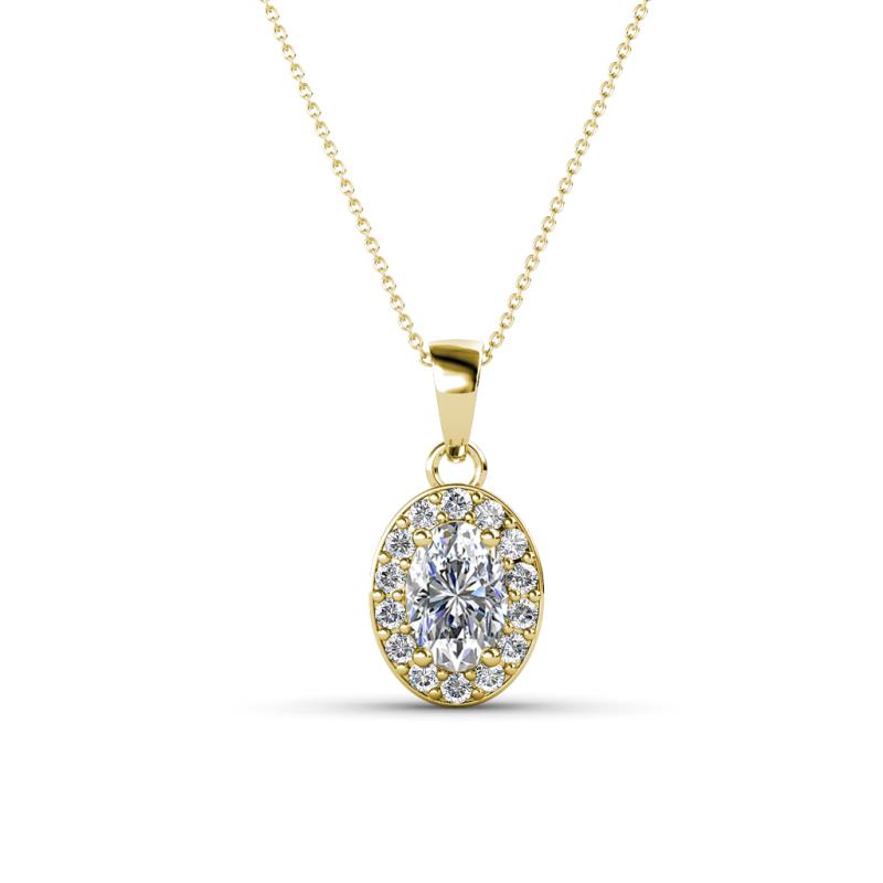 Davina 6x4 mm Oval Cut Lab Grown Diamond and Round Diamond Accent Halo Pendant Necklace 