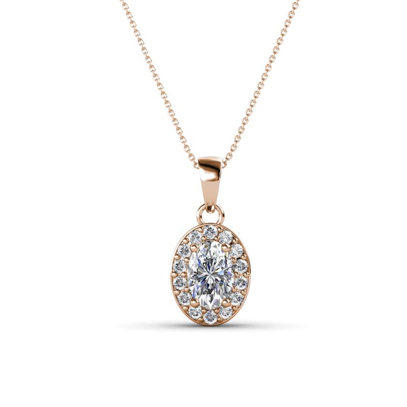 Davina 6x4 mm Oval Cut Lab Grown Diamond and Round Diamond Accent Halo Pendant Necklace 