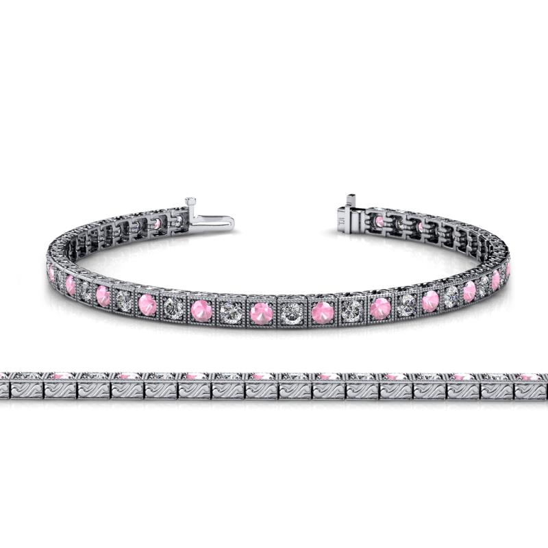 Nancie 3.30 mm Pink Tourmaline and Lab Grown Diamond Eternity Tennis Bracelet 