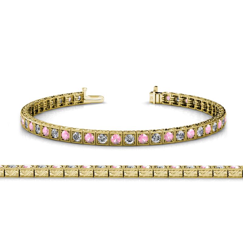 Nancie 3.30 mm Pink Tourmaline and Lab Grown Diamond Eternity Tennis Bracelet 