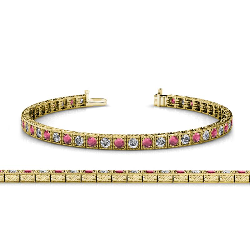 Nancie 3.30 mm Rhodolite Garnet and Lab Grown Diamond Eternity Tennis Bracelet 