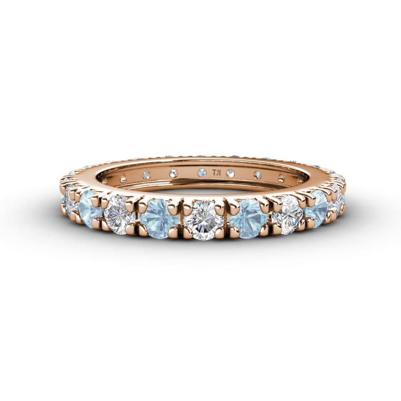 Gracie 3.00 mm Round Aquamarine and Diamond Eternity Band 