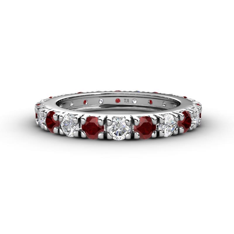 Gracie 3.00 mm Round Red Garnet and Diamond Eternity Band 
