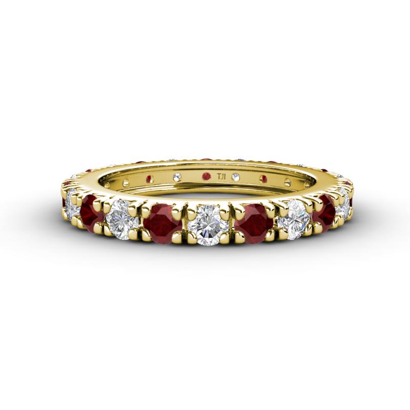 Gracie 3.00 mm Round Red Garnet and Diamond Eternity Band 