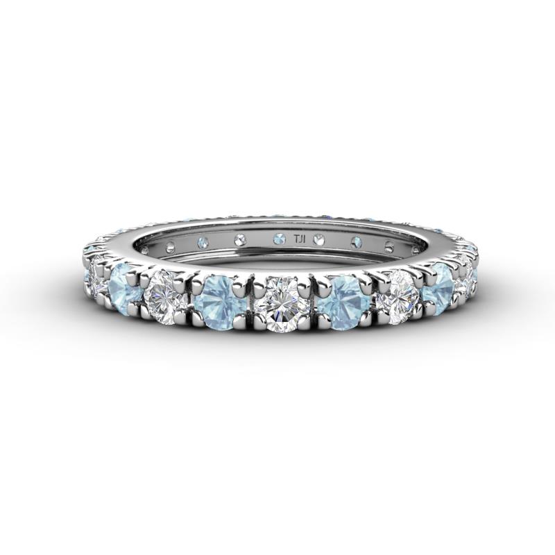Gracie 3.00 mm Round Aquamarine and Diamond Eternity Band 