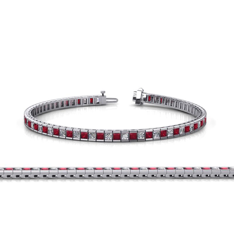 Zahra Princess Cut 2.00 mm Ruby and Diamond Eternity Tennis Bracelet 