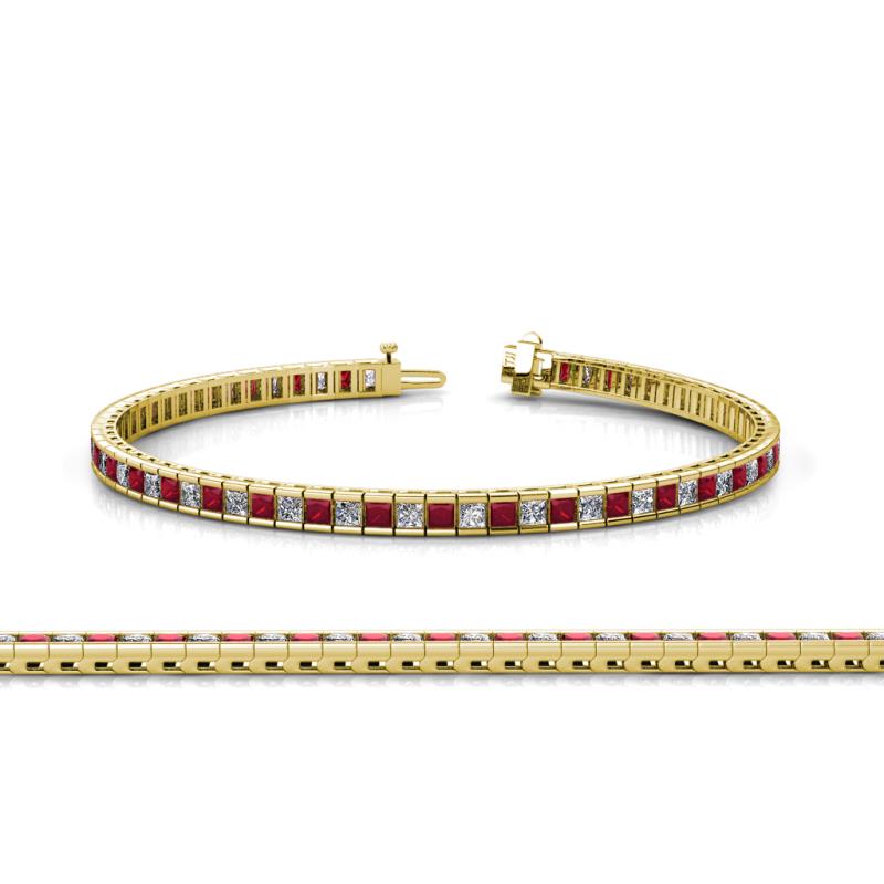 Zahra Princess Cut 2.00 mm Ruby and Diamond Eternity Tennis Bracelet 