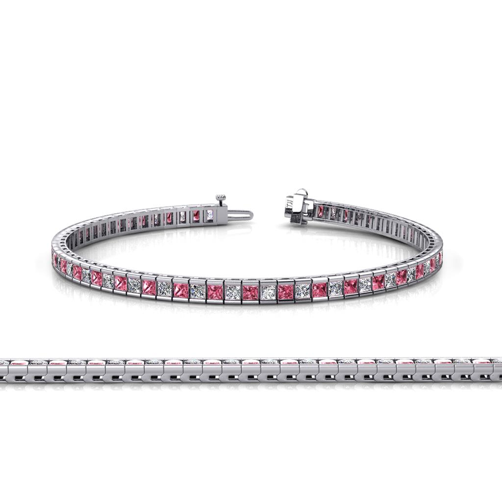 Zahra Princess Cut 2.00 mm Pink Tourmaline and Diamond Eternity Tennis Bracelet 