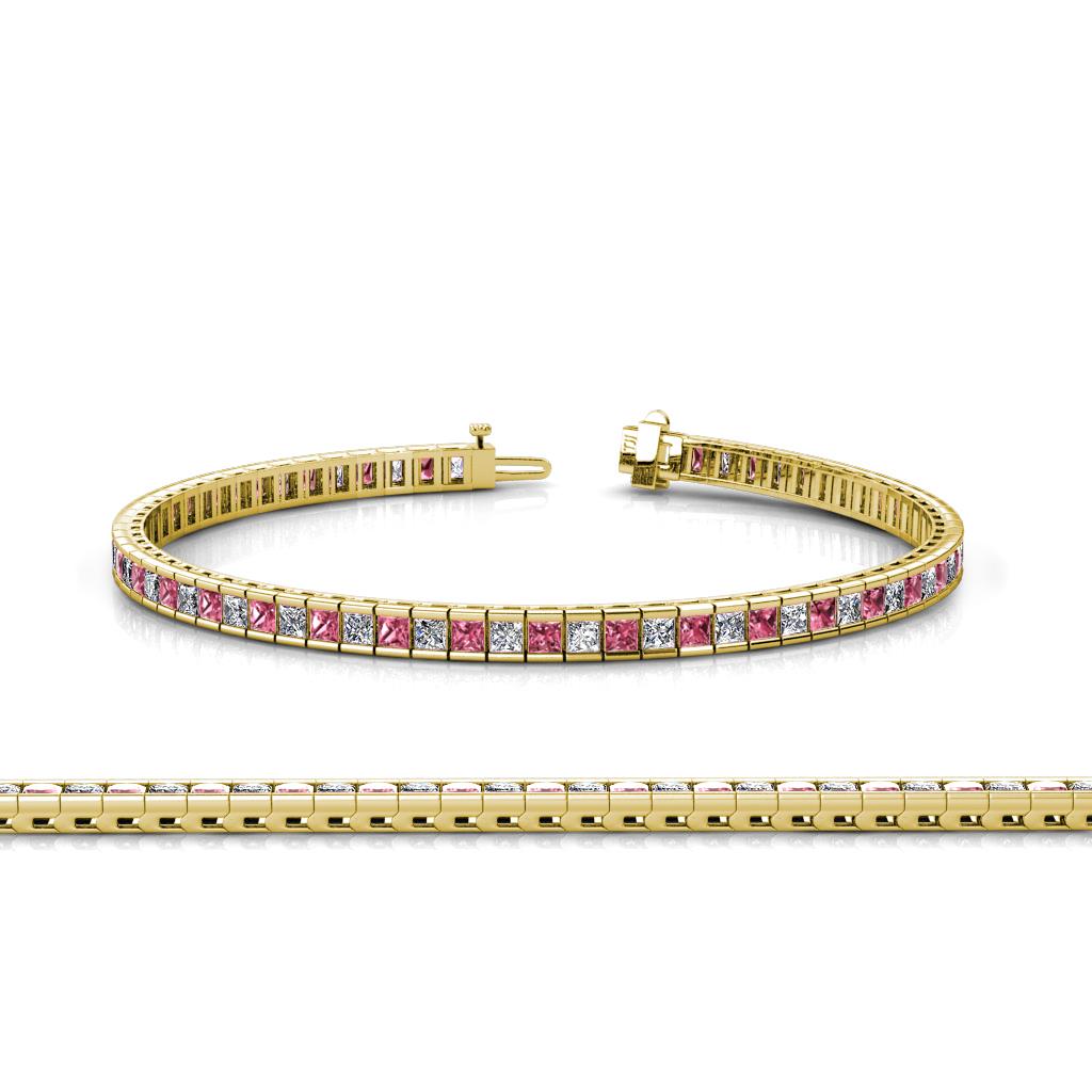 Zahra Princess Cut 2.00 mm Pink Tourmaline and Diamond Eternity Tennis Bracelet 