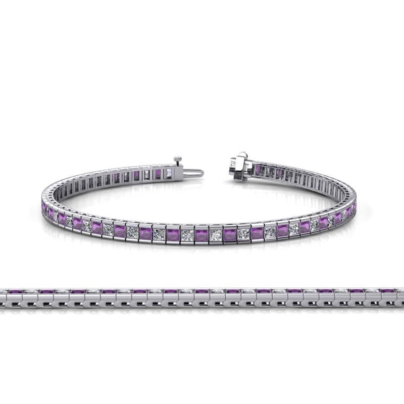 Zahra Princess Cut 2.00 mm Amethyst and Diamond Eternity Tennis Bracelet 