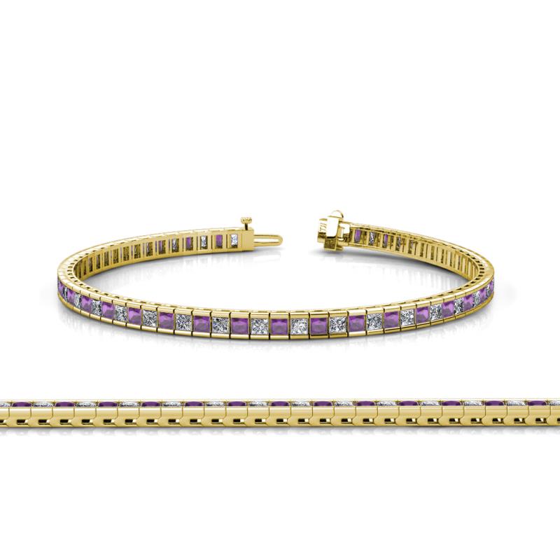 Zahra Princess Cut 2.00 mm Amethyst and Diamond Eternity Tennis Bracelet 
