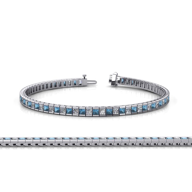 Zahra Princess Cut 2.00 mm Blue Topaz and Diamond Eternity Tennis Bracelet 