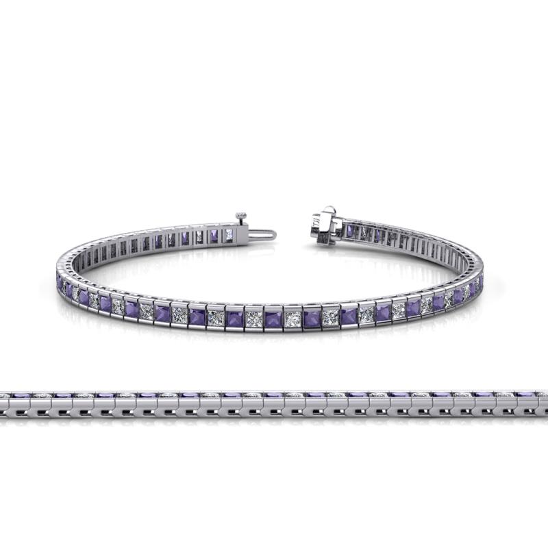 Zahra Princess Cut 2.00 mm Iolite and Diamond Eternity Tennis Bracelet 