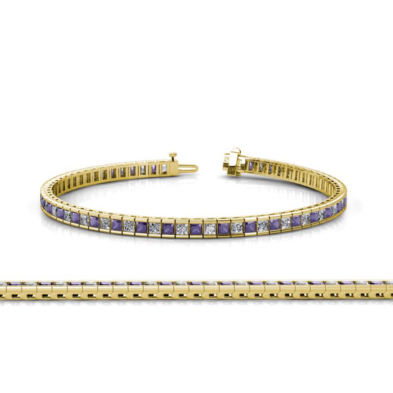 Zahra Princess Cut 2.00 mm Iolite and Diamond Eternity Tennis Bracelet 