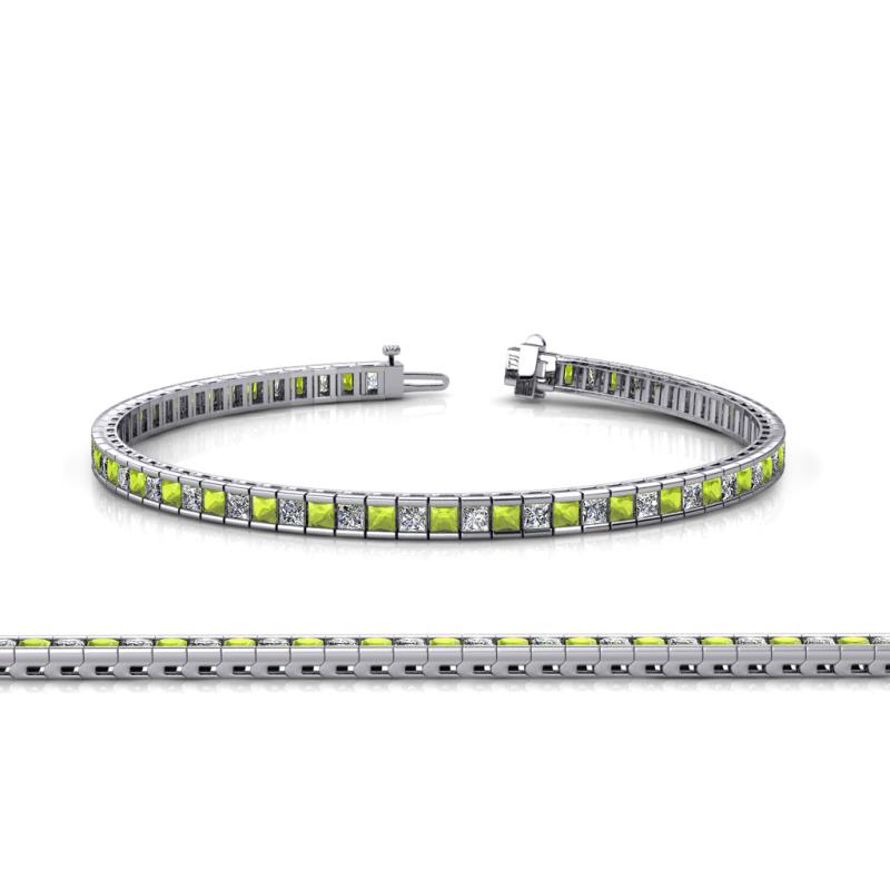 Zahra Princess Cut 2.00 mm Peridot and Diamond Eternity Tennis Bracelet 