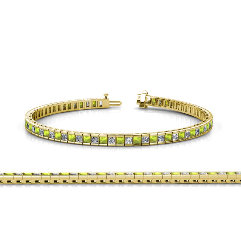 Zahra Princess Cut 2.00 mm Peridot and Diamond Eternity Tennis Bracelet 