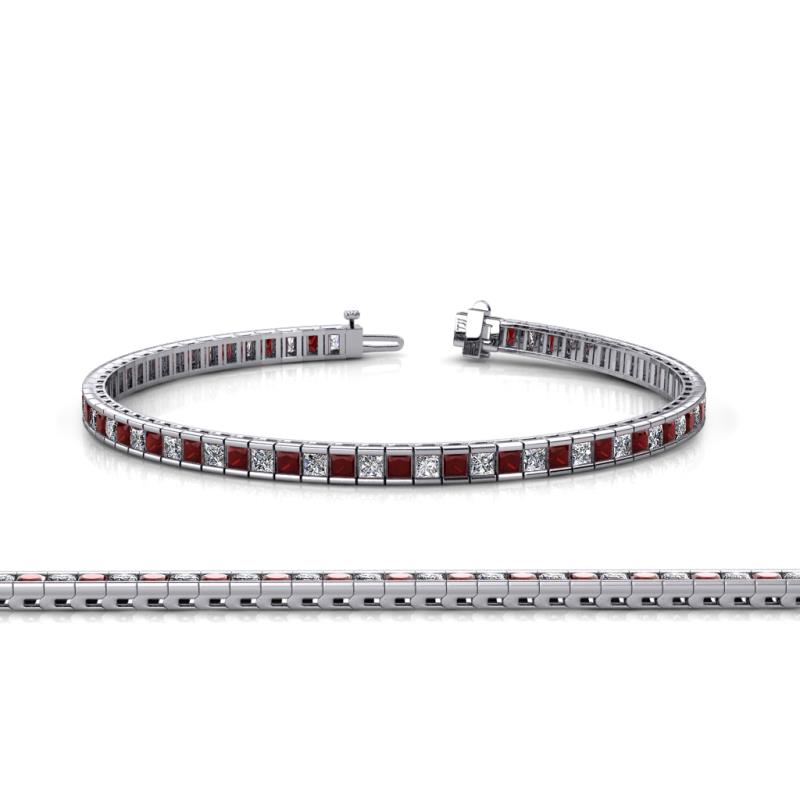 Zahra Princess Cut 2.00 mm Red Garnet and Diamond Eternity Tennis Bracelet 