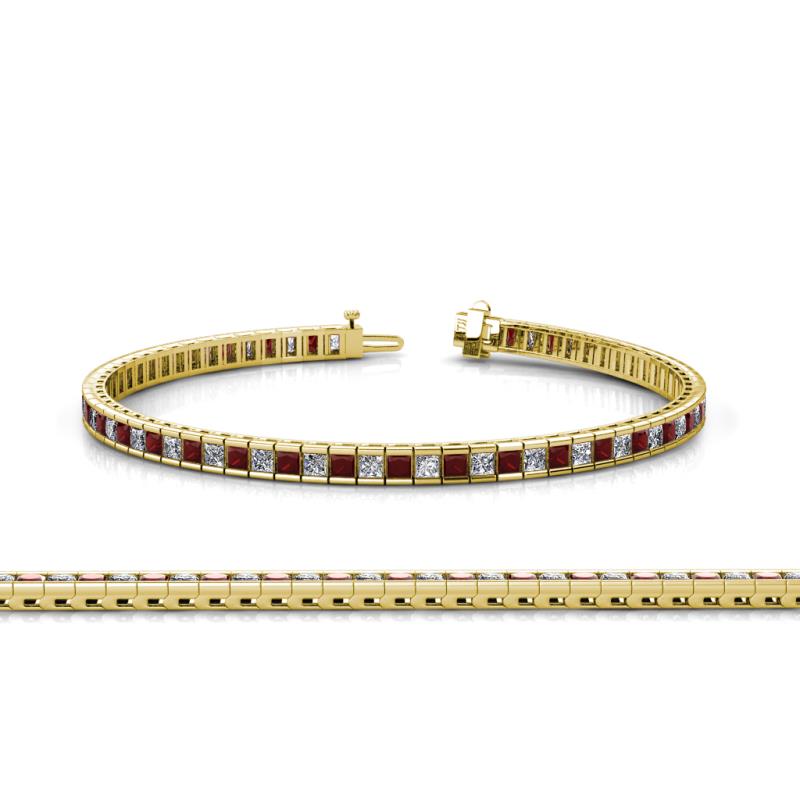 Zahra Princess Cut 2.00 mm Red Garnet and Diamond Eternity Tennis Bracelet 