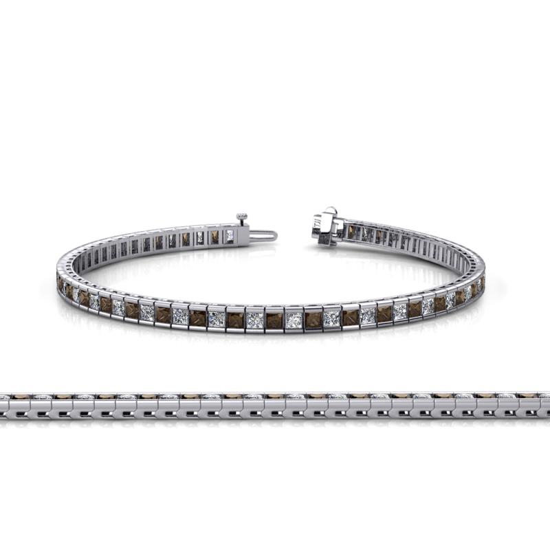 Zahra Princess Cut 2.00 mm Smoky Quartz and Diamond Eternity Tennis Bracelet 